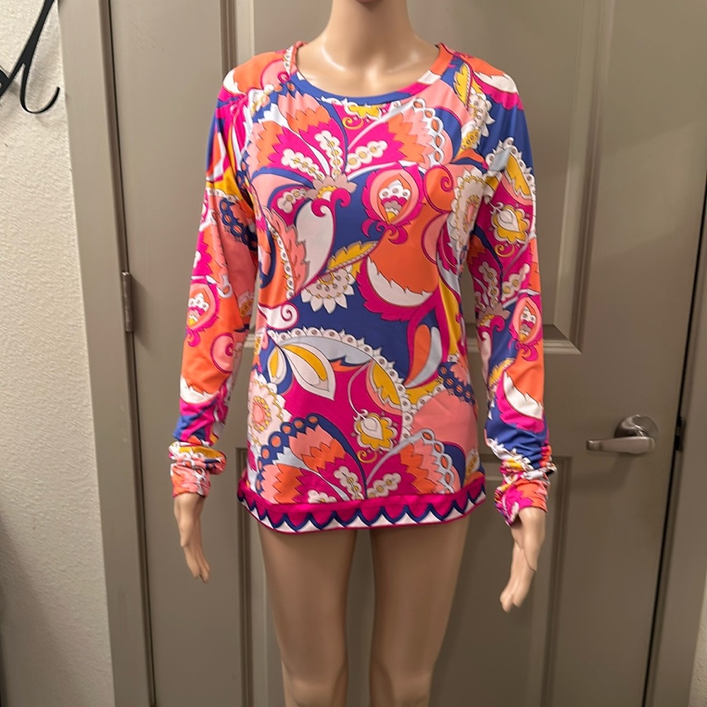 Trina Turk Sevilla long sleeve swim cover.